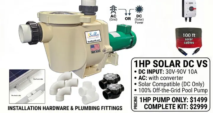 SunRay 1HP Hybrid AC/DC Solar Pool Pump Kit